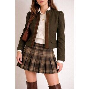 Vintage Sassoon Wool Cropped Blazer Size 6/7 Olive Puff Sleeve Academia Heritage